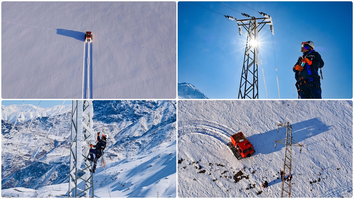 Kar Ve Buzla Kaplanan Elektrik Direklerine Tırmanarak Kesintisiz Enerji Için Çalışıyorlar Haberi